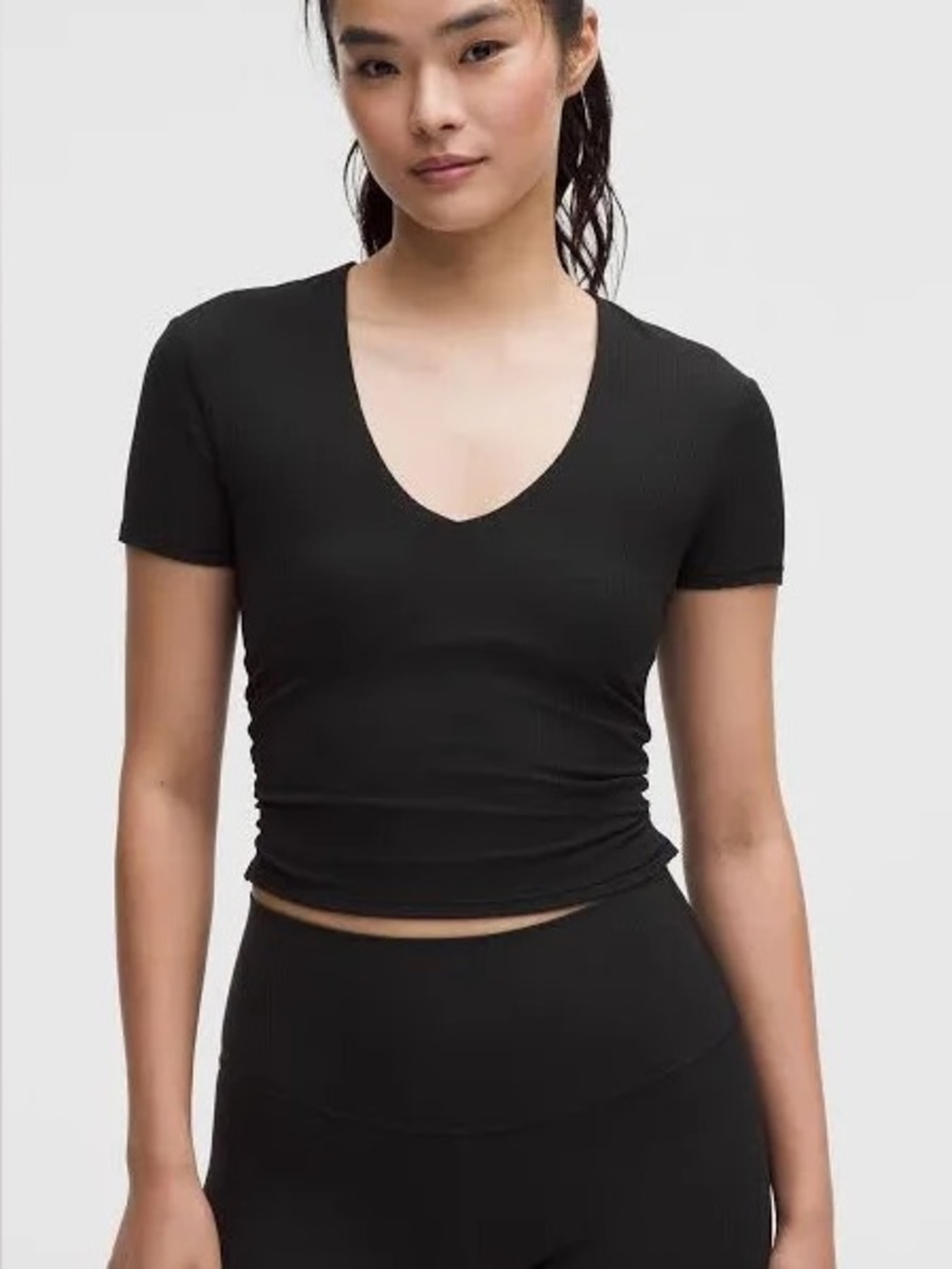lululemon athletica Black V-Neck Cropped Tee
